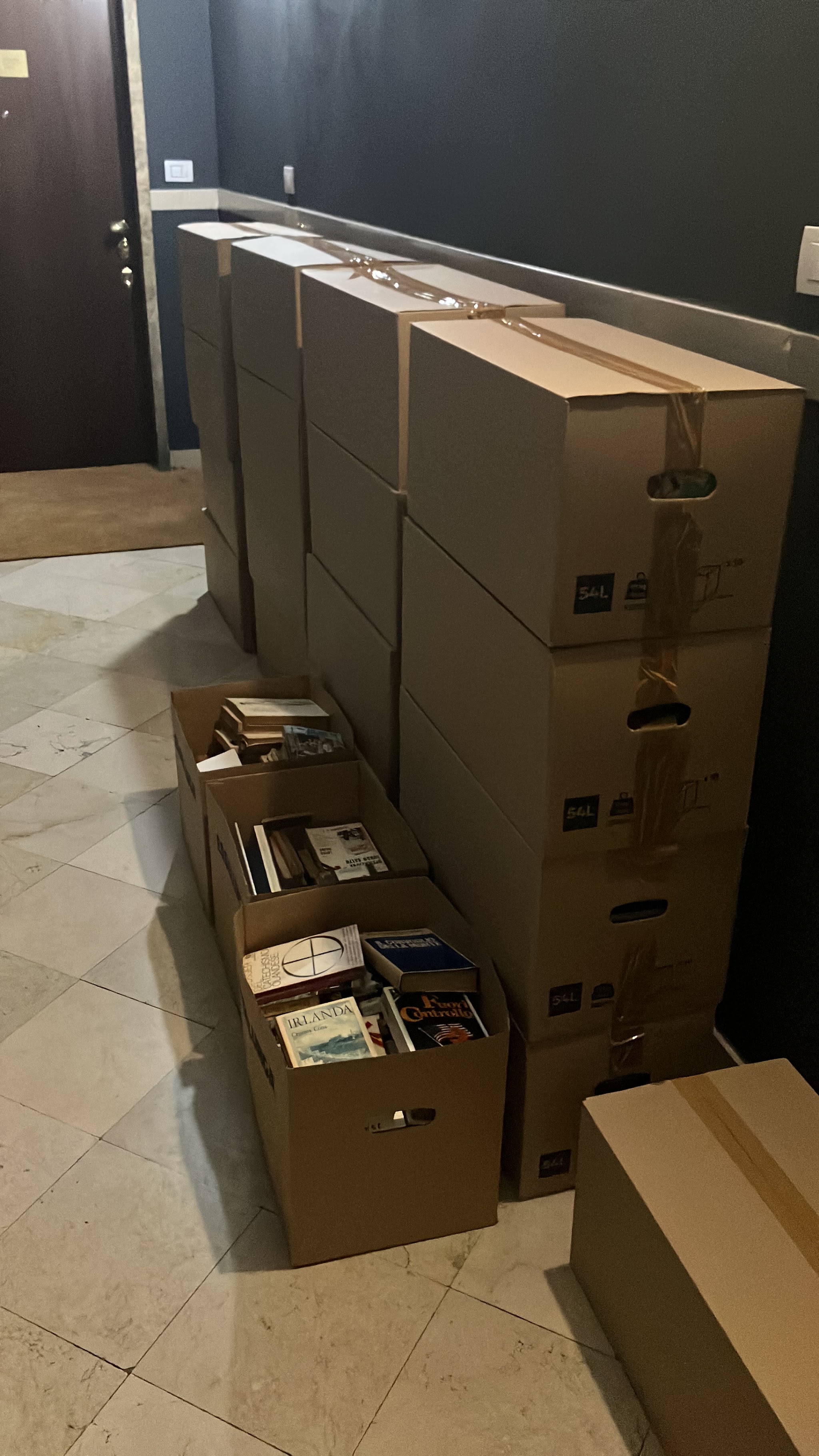 Scatole e libri preparati per il trasloco